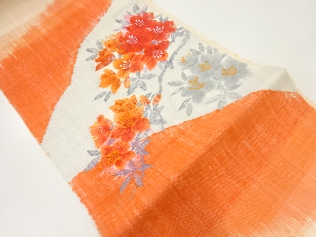 手織り真綿紬枝花模様織出し名古屋帯